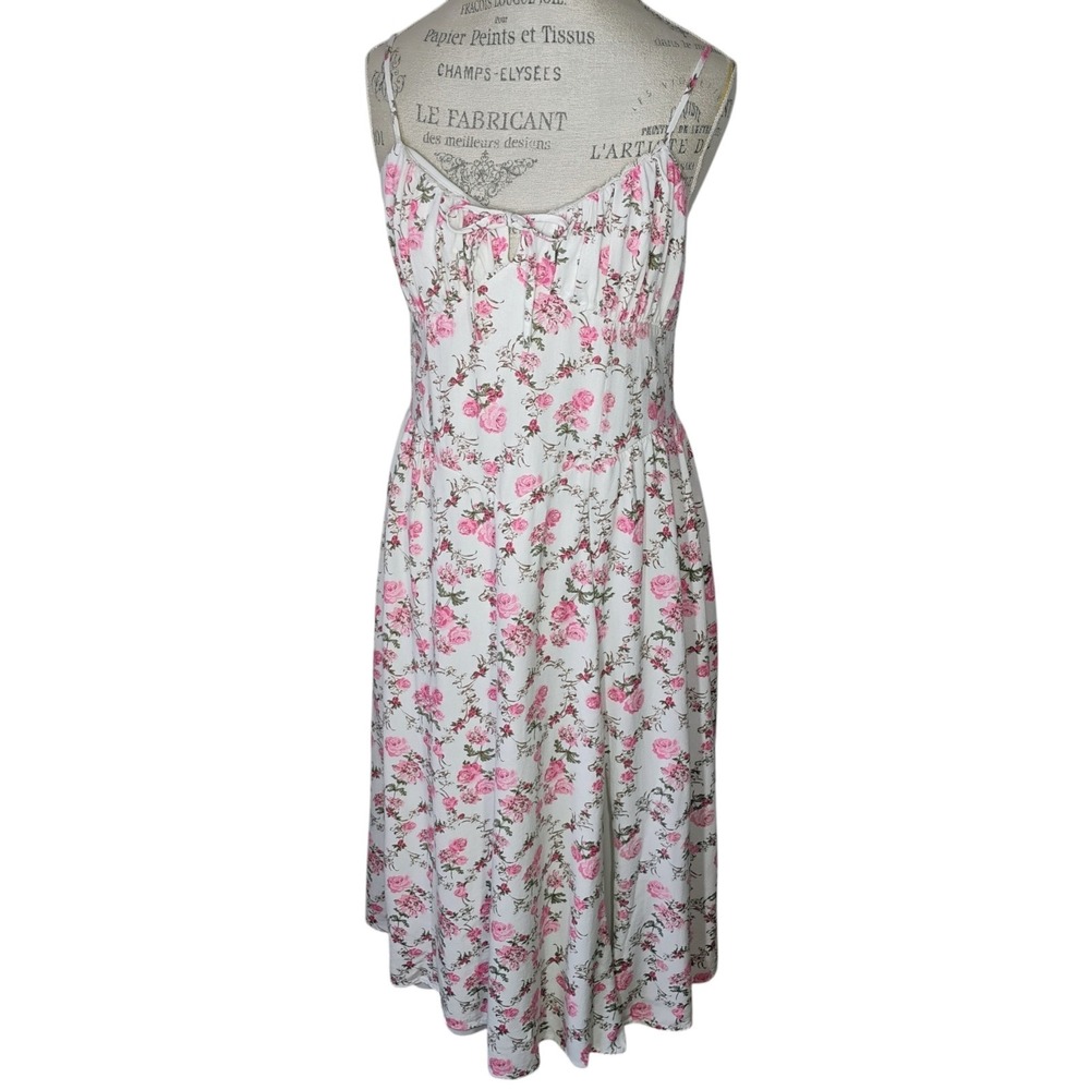 Trixxi Floral Basque Waist Midi Dress Womens XL White Pink Cottagecore Milkmaid
